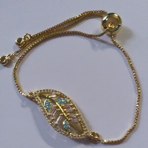 18 KT Gold-plated and CZ Blue Leaf Design Bracelet